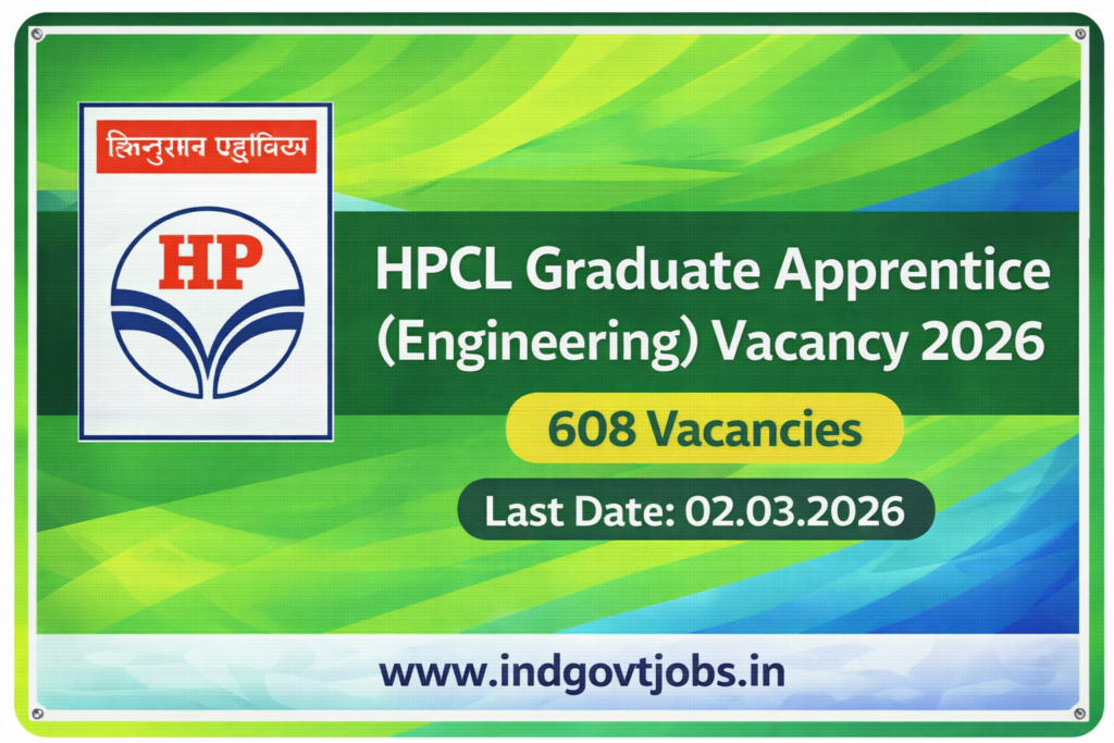 HPCL Graduate Apprentice Trainee 2026 banner showing 608 engineering vacancies with last date 02 March 2026