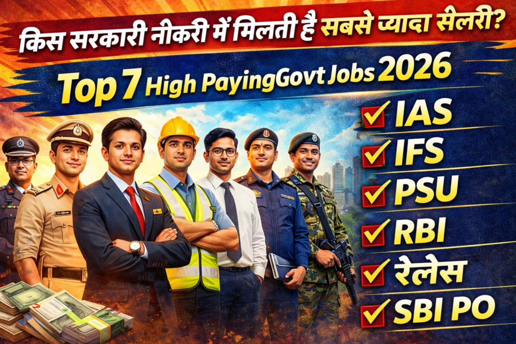 किस सरकारी नौकरी में मिलती है सबसे ज्यादा सैलरी? Top 7 High Paying Govt Jobs 2026 – IAS, IFS, PSU, RBI, SBI, रेलवे और डिफेंस जॉब्स